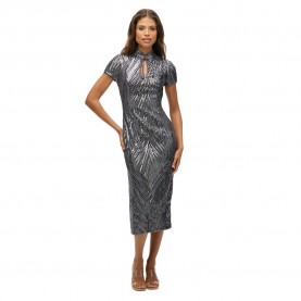Рокля Superdry Mandarin midi dress - Grey (Gunmetal Deco Sequin) рокля,дамски,поли,и,рокли,superdry,mandarin,midi,dress,grey,(gunmetal,deco,sequin)