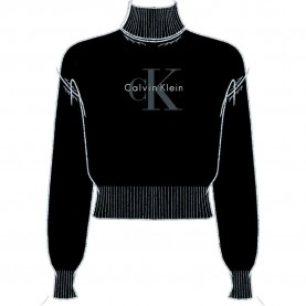Блуза Calvin klein jeans Chenille Monologo sweater - Black (Black) блуза,дамски,пуловери,дамски,плетени,дрехи,calvin,klein,jeans,chenille,monologo,sweater,black,(black)