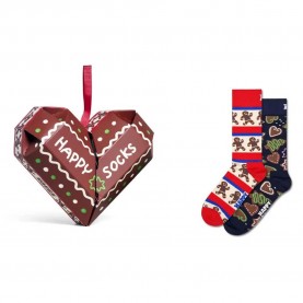 Чорапи Happy socks Gingerbread heart gift set crew socks 2 pairs - Multicolor (Brown) чорапи,мъжки,чорапи,дамски,чорапи,happy,socks,gingerbread,heart,gift,set,crew,socks,2,pairs,multicolor,(brown)