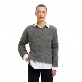 блуза,дамски,пуловери,дамски,плетени,дрехи,selected,sia,ras,v,neck,sweater,medium,grey,melange,(grey)