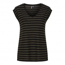 тениска,дамски,тениски,pieces,billo,lurex,stripes,short,sleeve,t,shirt,black,wide,gold,lurex,(black)