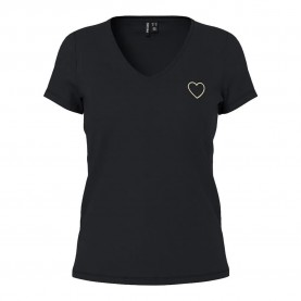 тениска,дамски,тениски,pieces,new,billy,short,sleeve,v,neck,t,shirt,black,gold,heart,outline,(black)