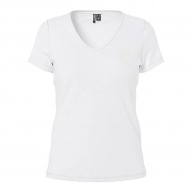 тениска,дамски,тениски,pieces,new,billy,short,sleeve,v,neck,t,shirt,bright,white,gold,heart,outline,(white)