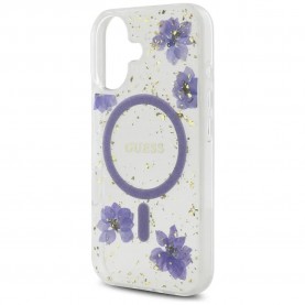 Guess Resin Flowers Glitter iPhone 16 phone case - White (Purple) други,аксесоари,guess,resin,flowers,glitter,iphone,16,phone,case,white,(purple)
