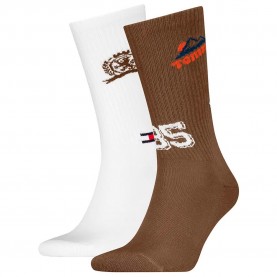 чорапи,мъжки,чорапи,tommy,hilfiger,701236470,crew,socks,2,pairs,brown,(brown,white)