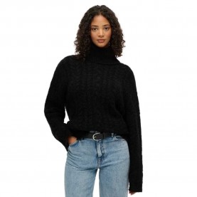 блуза,дамски,пуловери,дамски,плетени,дрехи,superdry,cable,high,neck,sweater,black