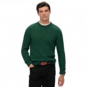 Блуза Superdry Cotton Cable Knit Crew sweater - Green (Forest Green) блуза,мъжки,пуловери,superdry,cotton,cable,knit,crew,sweater,green,(forest,green)