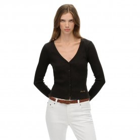 Тениска Superdry Essential Button Thru long sleeve T-shirt - Black (Bison Black) тениска,дамски,тениски,superdry,essential,button,thru,long,sleeve,t,shirt,black,(bison,black)