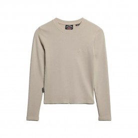 Тениска Superdry Essential Logo Gd Rib long sleeve T-shirt - Beige (Off Grey) тениска,дамски,тениски,superdry,essential,logo,gd,rib,long,sleeve,t,shirt,beige,(off,grey)