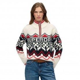 блуза,дамски,пуловери,дамски,плетени,дрехи,superdry,intarsia,half,zip,sweater,dusty,ecru,multi
