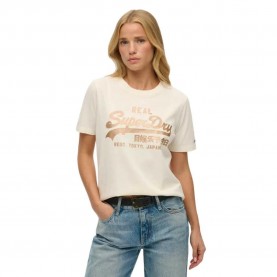 тениска,дамски,тениски,superdry,vintage,logo,metallic,short,sleeve,t,shirt,cream,(beige)