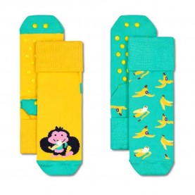 чорапи,детски,чорапи,happy,socks,monkey,&,banana,anti,slip,socks,2,pairs,multicolor,(green)