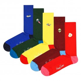 чорапи,мъжки,чорапи,happy,socks,ribbed,embroidery,long,socks,5,pairs,black,(multicolor)