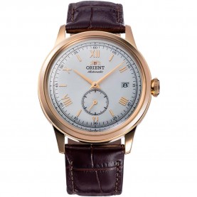 часовник,часовници,orient,watches,bambino,38,small,seconds,watch,chocolate,brown,silver,grey,(golden)