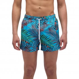бански,гащета,мъжки,бански,костюми,sundek,elastic,waist,and,neon,leaves,print,swimming,shorts,cornflower,(blue)