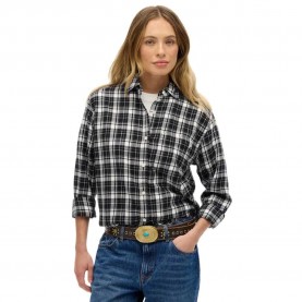 карирана,риза,дамски,блузи,дамски,ризи,superdry,check,flannel,boyfriend,long,sleeve,shirt,black,ecru,check,(black)