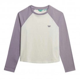фланелка,с,дълъг,ръкав,дамски,топове,superdry,essential,logo,baseball,long,sleeve,top,white,purple,(off,white,brassica,lilac)