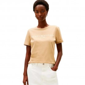 тениска,дамски,тениски,tommy,hilfiger,corp,logo,regular,fit,short,sleeve,t,shirt,yellow,(driftwood,taupe)