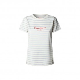 Тениска Pepe jeans Mae Striped short sleeve T-shirt - Blue (White) тениска,мъжки,тениски,дамски,тениски,pepe,jeans,mae,striped,short,sleeve,t,shirt,blue,(white)