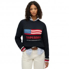 Блуза Superdry Americana Crew Knit sweatshirt - Blue (Eclipse Navy) блуза,дамски,блузи,superdry,americana,crew,knit,sweatshirt,blue,(eclipse,navy)
