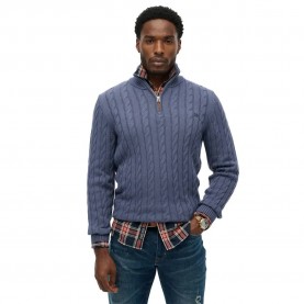 Блуза Superdry Cotton Classic Cable half zip sweater - Blue (Soft Navy) блуза,мъжки,пуловери,superdry,cotton,classic,cable,half,zip,sweater,blue,(soft,navy)
