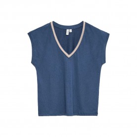 Тениска Vero moda Ilma sleeveless V neck T-Shirt - Blue (Dark Denim / Detail Incence Lurex) тениска,мъжки,тениски,дамски,тениски,vero,moda,ilma,sleeveless,v,neck,t,shirt,blue,(dark,denim,detail,incence,lurex)