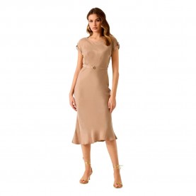 Рокля Guess Dalia Belted dress - Beige (Wet Sand) рокля,дамски,поли,и,рокли,guess,dalia,belted,dress,beige,(wet,sand)