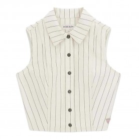 Тениска Guess jeans W6GHZ9D7961 Cropped short sleeve T-shirt - Beige (GJ Hickory Stripe) тениска,мъжки,тениски,дамски,тениски,guess,jeans,w6ghz9d7961,cropped,short,sleeve,t,shirt,beige,(gj,hickory,stripe)