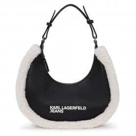 чанта,всички,чанти,karl,lagerfeld,a4w30229,shearling,handbag,black,(black,white)