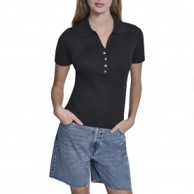DKNY DJ6R0236 short sleeve polo - Black (Black) дамски,блузи,с,яка,мъжки,блузи,с,яка,dkny,dj6r0236,short,sleeve,polo,black,(black)