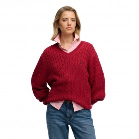 блуза,дамски,пуловери,дамски,плетени,дрехи,superdry,oversized,cable,v,neck,sweater,red,(bordeaux,red)