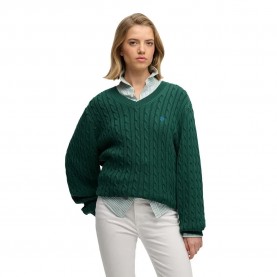 Блуза Superdry Oversized Cable v neck sweater - Green (Darkest Pine Green) блуза,дамски,пуловери,дамски,плетени,дрехи,superdry,oversized,cable,v,neck,sweater,green,(darkest,pine,green)
