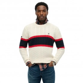 Блуза Superdry Stripe Cable sweater - Beige (Ecru / Eclipse Navy) блуза,мъжки,пуловери,superdry,stripe,cable,sweater,beige,(ecru,eclipse,navy)