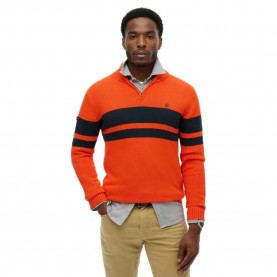 Блуза Superdry Stripe half zip sweater - Orange (Bold Orange / Eclipse Navy) блуза,мъжки,пуловери,superdry,stripe,half,zip,sweater,orange,(bold,orange,eclipse,navy)