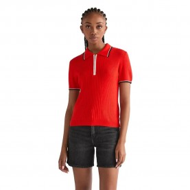 Wrangler Quarter Zip short sleeve polo - Red (Flame Scarlet) дамски,блузи,с,яка,мъжки,блузи,с,яка,wrangler,quarter,zip,short,sleeve,polo,red,(flame,scarlet)