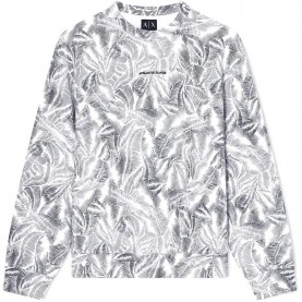 блуза,мъжки,пуловери,armani,exchange,xm002381,af24635,sweatshirt,white,(cream,leaf,allover,print,b)