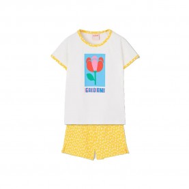 Пижама Boboli 483038 short sleeve pyjama - Yellow / White (White) пижама,детски,пижами,boboli,483038,short,sleeve,pyjama,yellow,white,(white)