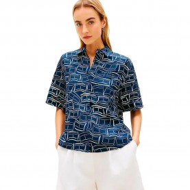 Риза с къс ръкав Tommy hilfiger Ess Linen short sleeve shirt - Blue (Flag Feathers Dark Night Navy) риза,с,къс,ръкав,дамски,ризи,мъжки,ризи,tommy,hilfiger,ess,linen,short,sleeve,shirt,blue,(flag,feathers,dark,night,navy)