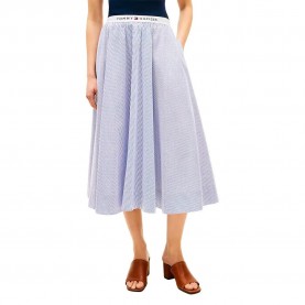 Пола Tommy hilfiger Poplin Branded midi skirt - Blue (Misty Lazuli Blue Stripe) пола,дамски,поли,и,рокли,tommy,hilfiger,poplin,branded,midi,skirt,blue,(misty,lazuli,blue,stripe)