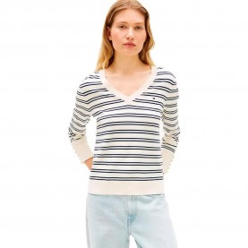 Блуза Tommy hilfiger WW0WW40098 v neck sweater - Beige (Calico / Dark N Navy / Blue Stp) блуза,мъжки,пуловери,дамски,пуловери,tommy,hilfiger,ww0ww40098,v,neck,sweater,beige,(calico,dark,n,navy,blue,stp)