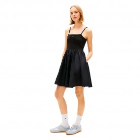 Дънки Tommy jeans Rib Poplin Mix Strappy sleeveless dress - Black (Black) дънки,дамски,поли,и,рокли,tommy,jeans,rib,poplin,mix,strappy,sleeveless,dress,black,(black)