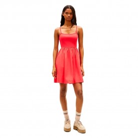 дънки,дамски,поли,и,рокли,tommy,jeans,rib,poplin,mix,strappy,sleeveless,dress,red,(red,alert)