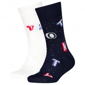Чорапи Tommy hilfiger Aop Letters socks 2 pairs - White / Black (Tommy Original) чорапи,мъжки,чорапи,дамски,чорапи,tommy,hilfiger,aop,letters,socks,2,pairs,white,black,(tommy,original)
