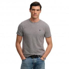 Тениска Superdry Classic Essential Stripe short sleeve T-shirt - Grey (Prep Navy Stripe) тениска,мъжки,тениски,дамски,тениски,superdry,classic,essential,stripe,short,sleeve,t,shirt,grey,(prep,navy,stripe)