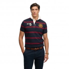 Superdry Double Emblem Rugby short sleeve polo - Blue (Navy / Red Chest Band Stripe) дамски,блузи,с,яка,мъжки,блузи,с,яка,superdry,double,emblem,rugby,short,sleeve,polo,blue,(navy,red,chest,band,stripe)