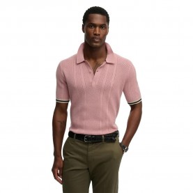 Superdry Knitted Texture short sleeve polo - Pink (Grey Pink) дамски,блузи,с,яка,мъжки,блузи,с,яка,superdry,knitted,texture,short,sleeve,polo,pink,(grey,pink)