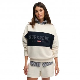 Блуза Superdry Athletic Essential Flag Embroidered Relaxed Crew sweatshirt - White (Desert Bone Off White) блуза,дамски,блузи,superdry,athletic,essential,flag,embroidered,relaxed,crew,sweatshirt,white,(desert,bone,off,white)