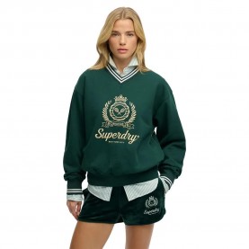 блуза,дамски,блузи,superdry,country,club,loose,v,sweatshirt,green,(dark,pine,green)