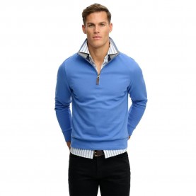 Блуза Superdry Essential Pique half zip sweatshirt - Blue (Chambray Blue) блуза,мъжки,пуловери,superdry,essential,pique,half,zip,sweatshirt,blue,(chambray,blue)