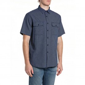 Риза с къс ръкав Replay M4158 .000.52870 short sleeve shirt - Blue (Indigo / White) риза,с,къс,ръкав,дамски,ризи,мъжки,ризи,replay,m4158,.000.52870,short,sleeve,shirt,blue,(indigo,white)